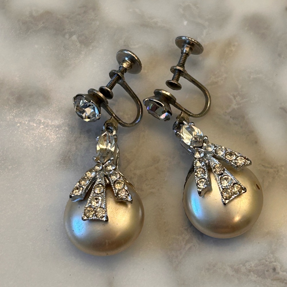 Elegant Silver and Cream faux Pearl Drop Earrings